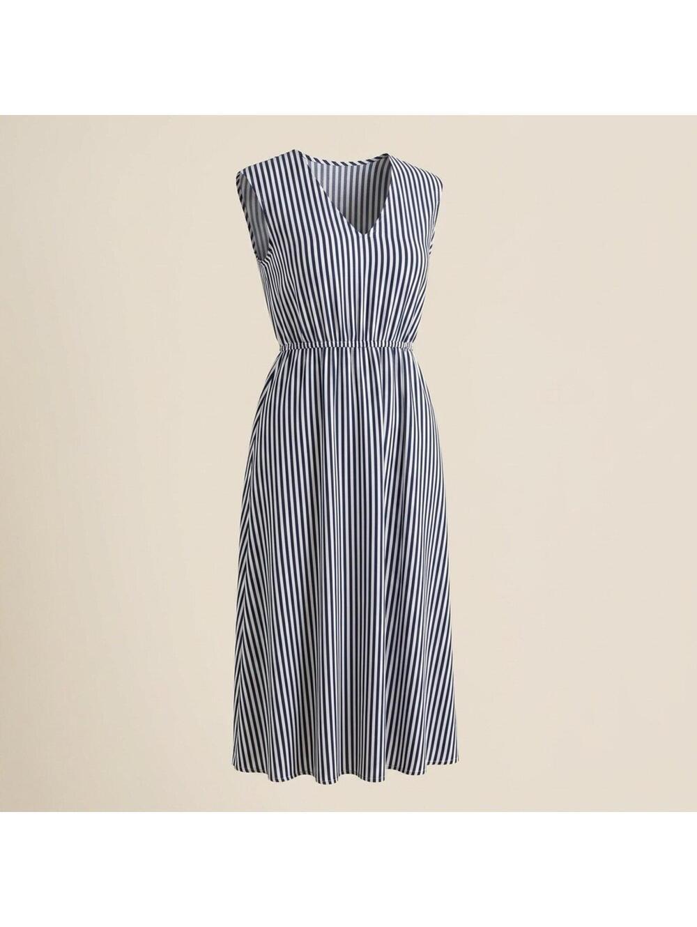 Striped Maxi Dress Women's Small Blue White Sleeveless V-Neck Summer Casual